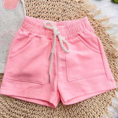 Conj. Blusa em Linho Ursinhas Rosas e Short - Areia